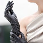 leather gloves on hands