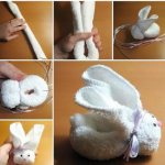 Folding a bunny from a towel